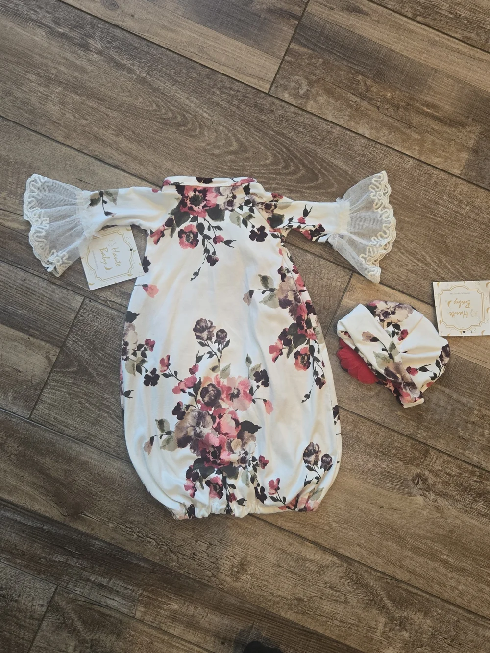 Floral White and Pink Baby Bottoms Set with Headband
